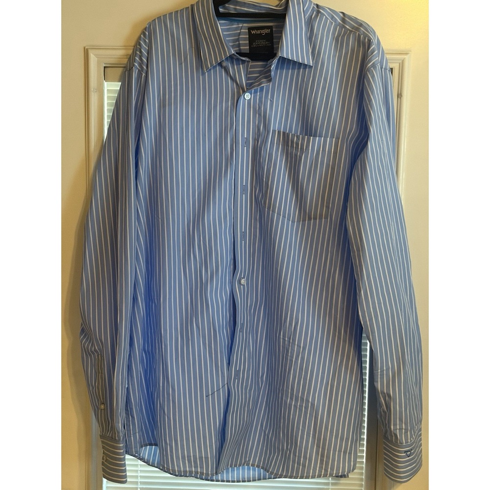 Wrangler Cody Johnson Mens Blue White Stripe Classic Long Sleeve Shirt 2XL